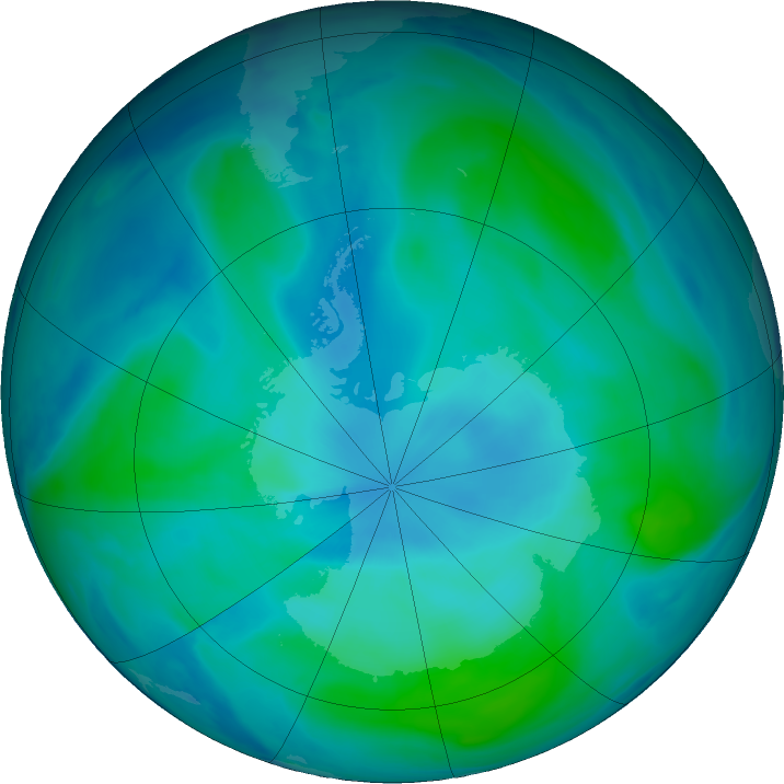 Antarctic ozone map for 29 January 2022